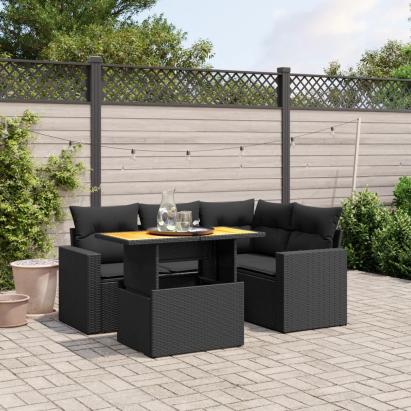 Set mobilier de grădină cu perne, 5 piese, negru, poliratan GartenMobel Dekor