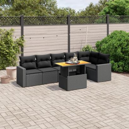 Set canapele de grădină cu perne, 7 piese, negru, poliratan GartenMobel Dekor