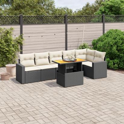 Set canapele de grădină cu perne, 7 piese, negru, poliratan GartenMobel Dekor