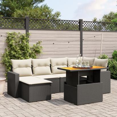 Set canapele de grădină cu perne, 7 piese, negru, poliratan GartenMobel Dekor