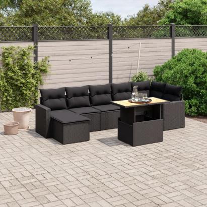 Set mobilier de grădină cu perne, 8 piese, negru, poliratan GartenMobel Dekor