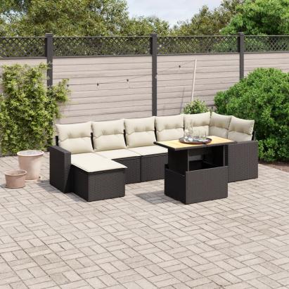 Set mobilier de grădină cu perne, 8 piese, negru, poliratan GartenMobel Dekor