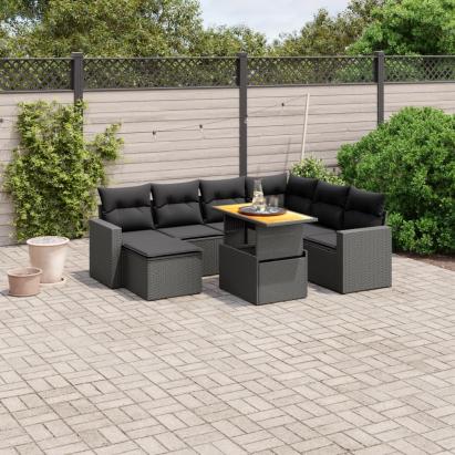 Set mobilier de grădină cu perne, 8 piese, negru, poliratan GartenMobel Dekor