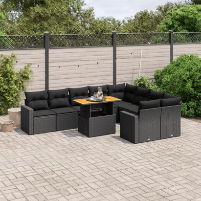 Set canapele de grădină cu perne, 10 piese, negru, poliratan GartenMobel Dekor