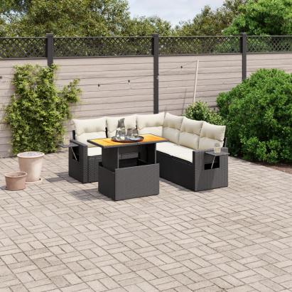 Set mobilier de grădină cu perne, 6 piese, negru, poliratan GartenMobel Dekor