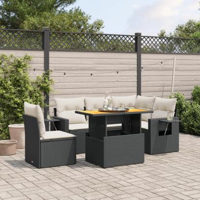 Set mobilier de grădină cu perne, 6 piese, negru, poliratan GartenMobel Dekor