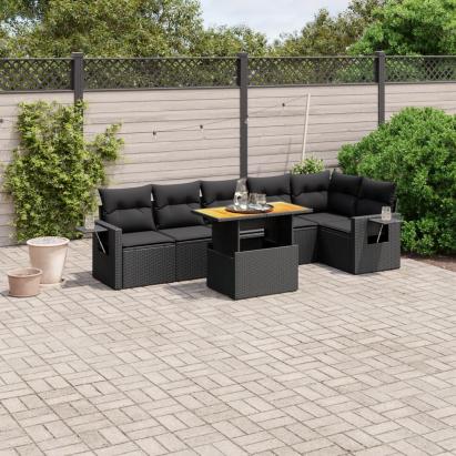 Set canapele de grădină cu perne, 7 piese, negru, poliratan GartenMobel Dekor