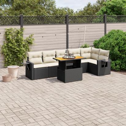 Set canapele de grădină cu perne, 7 piese, negru, poliratan GartenMobel Dekor