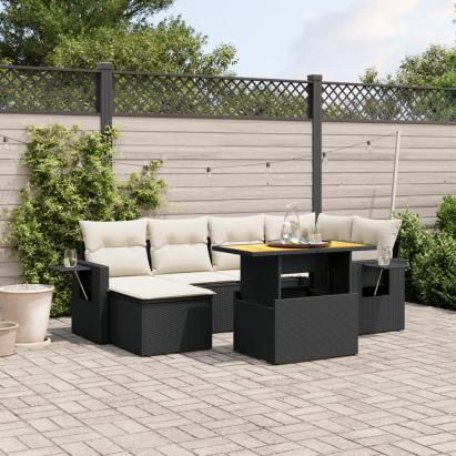 Set canapele de grădină cu perne, 7 piese, negru, poliratan GartenMobel Dekor