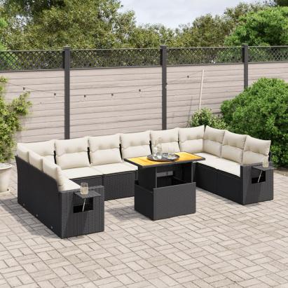 Set canapele de grădină cu perne, 11 piese, negru, poliratan GartenMobel Dekor