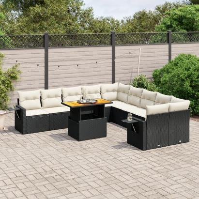 Set canapele de grădină cu perne, 11 piese, negru, poliratan GartenMobel Dekor