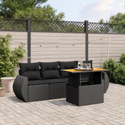 Set mobilier de grădină cu perne, 5 piese, negru, poliratan GartenMobel Dekor