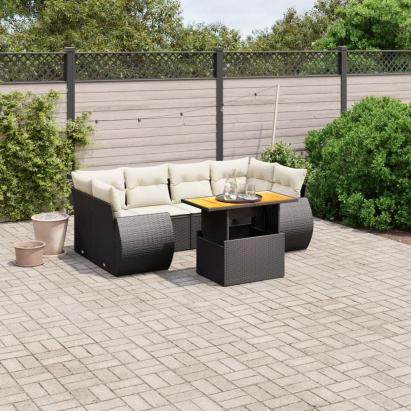 Set canapele de grădină cu perne, 7 piese, negru, poliratan GartenMobel Dekor