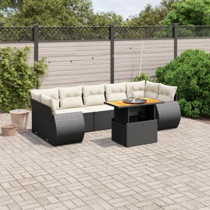 Set mobilier de grădină cu perne, 8 piese, negru, poliratan GartenMobel Dekor