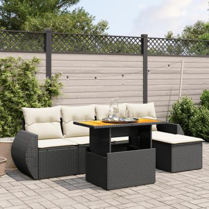 Set mobilier de grădină cu perne, 6 piese, negru, poliratan GartenMobel Dekor