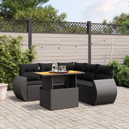 Set mobilier de grădină cu perne, 6 piese, negru, poliratan GartenMobel Dekor
