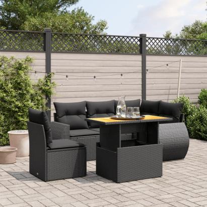 Set mobilier de grădină cu perne, 6 piese, negru, poliratan GartenMobel Dekor