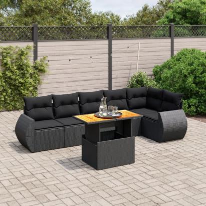 Set canapele de grădină cu perne, 7 piese, negru, poliratan GartenMobel Dekor