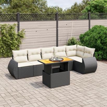Set canapele de grădină cu perne, 7 piese, negru, poliratan GartenMobel Dekor