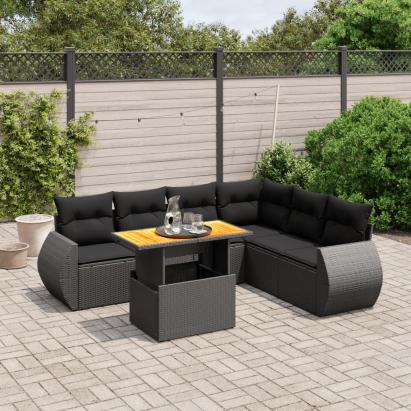 Set canapele de grădină cu perne, 7 piese, negru, poliratan GartenMobel Dekor
