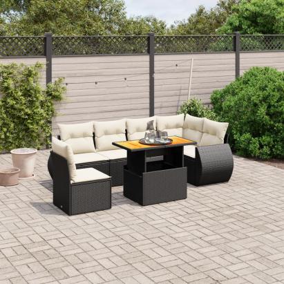 Set canapele de grădină cu perne, 7 piese, negru, poliratan GartenMobel Dekor