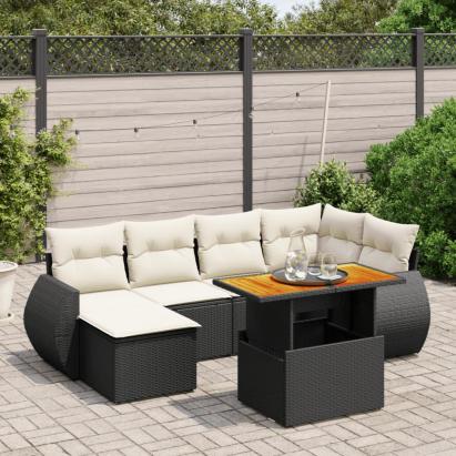 Set mobilier de grădină cu perne, 6 piese, negru, poliratan GartenMobel Dekor
