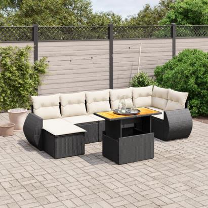 Set mobilier de grădină cu perne, 8 piese, negru, poliratan GartenMobel Dekor