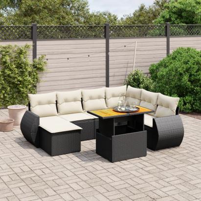 Set mobilier de grădină cu perne, 8 piese, negru, poliratan GartenMobel Dekor