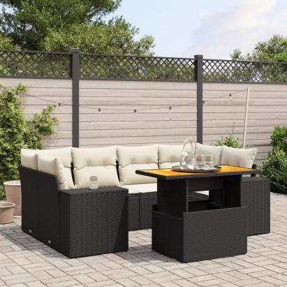 Set canapele de grădină cu perne, 7 piese, negru, poliratan GartenMobel Dekor