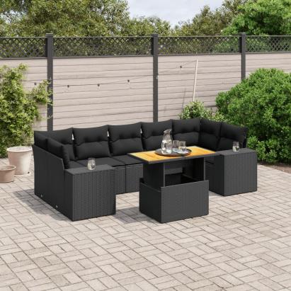 Set mobilier de grădină cu perne, 8 piese, negru, poliratan GartenMobel Dekor