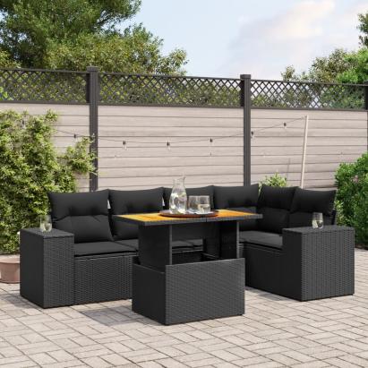 Set mobilier de grădină cu perne, 6 piese, negru, poliratan GartenMobel Dekor