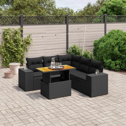 Set mobilier de grădină cu perne, 6 piese, negru, poliratan GartenMobel Dekor