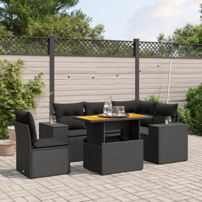 Set mobilier de grădină cu perne, 6 piese, negru, poliratan GartenMobel Dekor