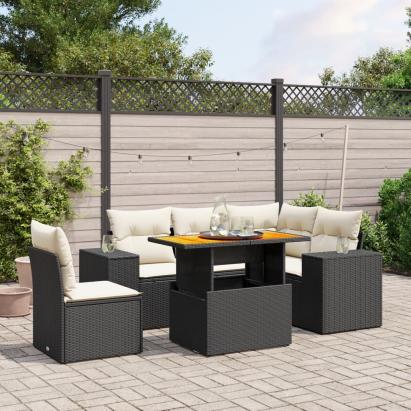 Set mobilier de grădină cu perne, 6 piese, negru, poliratan GartenMobel Dekor