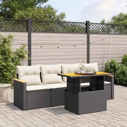 Set mobilier de grădină cu perne, 5 piese, negru, poliratan GartenMobel Dekor
