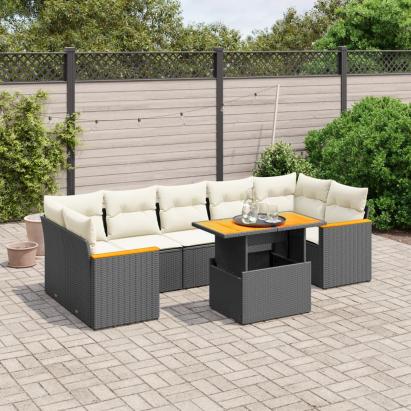 Set mobilier de grădină cu perne, 8 piese, negru, poliratan GartenMobel Dekor