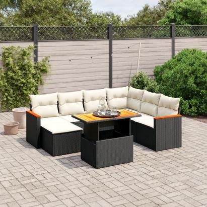 Set mobilier de grădină cu perne, 8 piese, negru, poliratan GartenMobel Dekor