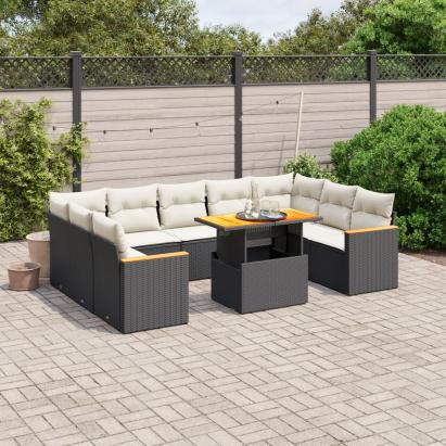 Set canapele de grădină cu perne, 11 piese, negru, poliratan GartenMobel Dekor
