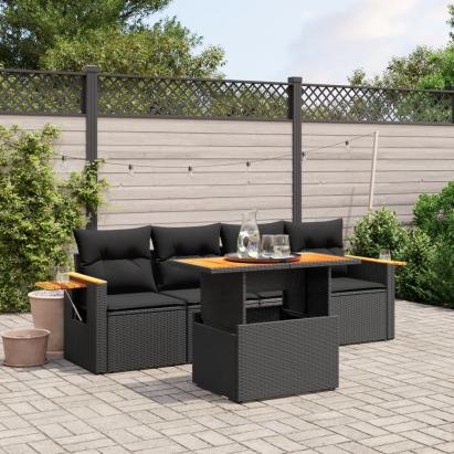 Set mobilier de grădină cu perne, 5 piese, negru, poliratan GartenMobel Dekor