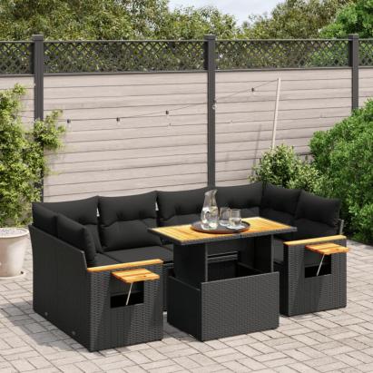Set canapele de grădină cu perne, 7 piese, negru, poliratan GartenMobel Dekor