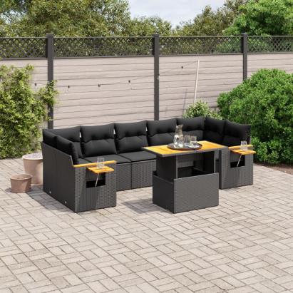 Set mobilier de grădină cu perne, 8 piese, negru, poliratan GartenMobel Dekor