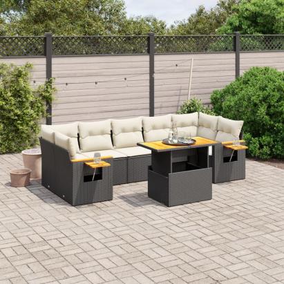 Set mobilier de grădină cu perne, 8 piese, negru, poliratan GartenMobel Dekor