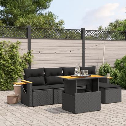 Set mobilier de grădină cu perne, 6 piese, negru, poliratan GartenMobel Dekor