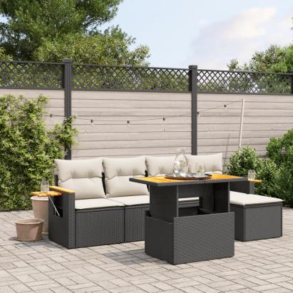 Set mobilier de grădină cu perne, 6 piese, negru, poliratan GartenMobel Dekor
