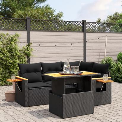 Set mobilier de grădină cu perne, 5 piese, negru, poliratan GartenMobel Dekor