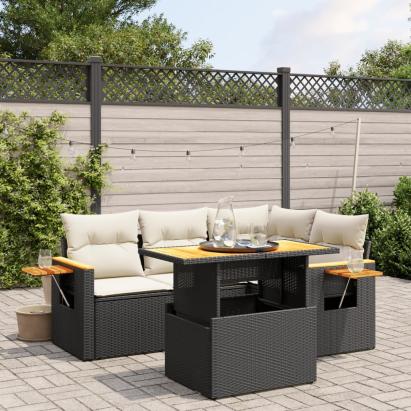 Set mobilier de grădină cu perne, 5 piese, negru, poliratan GartenMobel Dekor