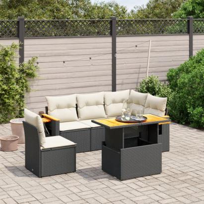 Set mobilier de grădină cu perne, 6 piese, negru, poliratan GartenMobel Dekor