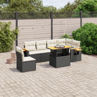 Set canapele de grădină cu perne, 7 piese, negru, poliratan GartenMobel Dekor