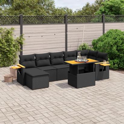 Set mobilier de grădină cu perne, 8 piese, negru, poliratan GartenMobel Dekor