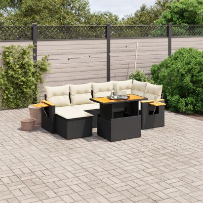 Set mobilier de grădină cu perne, 8 piese, negru, poliratan GartenMobel Dekor